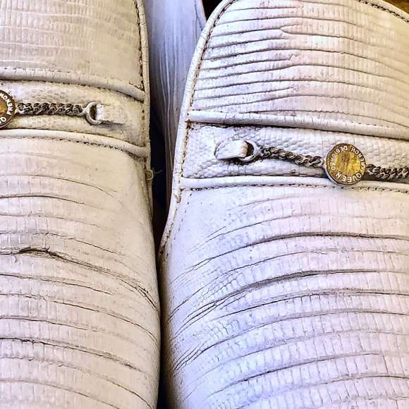 Vintage 80\'s Mens Dress Loafer White Leather Snake Print Queen French 10.5 FLAW main image 13